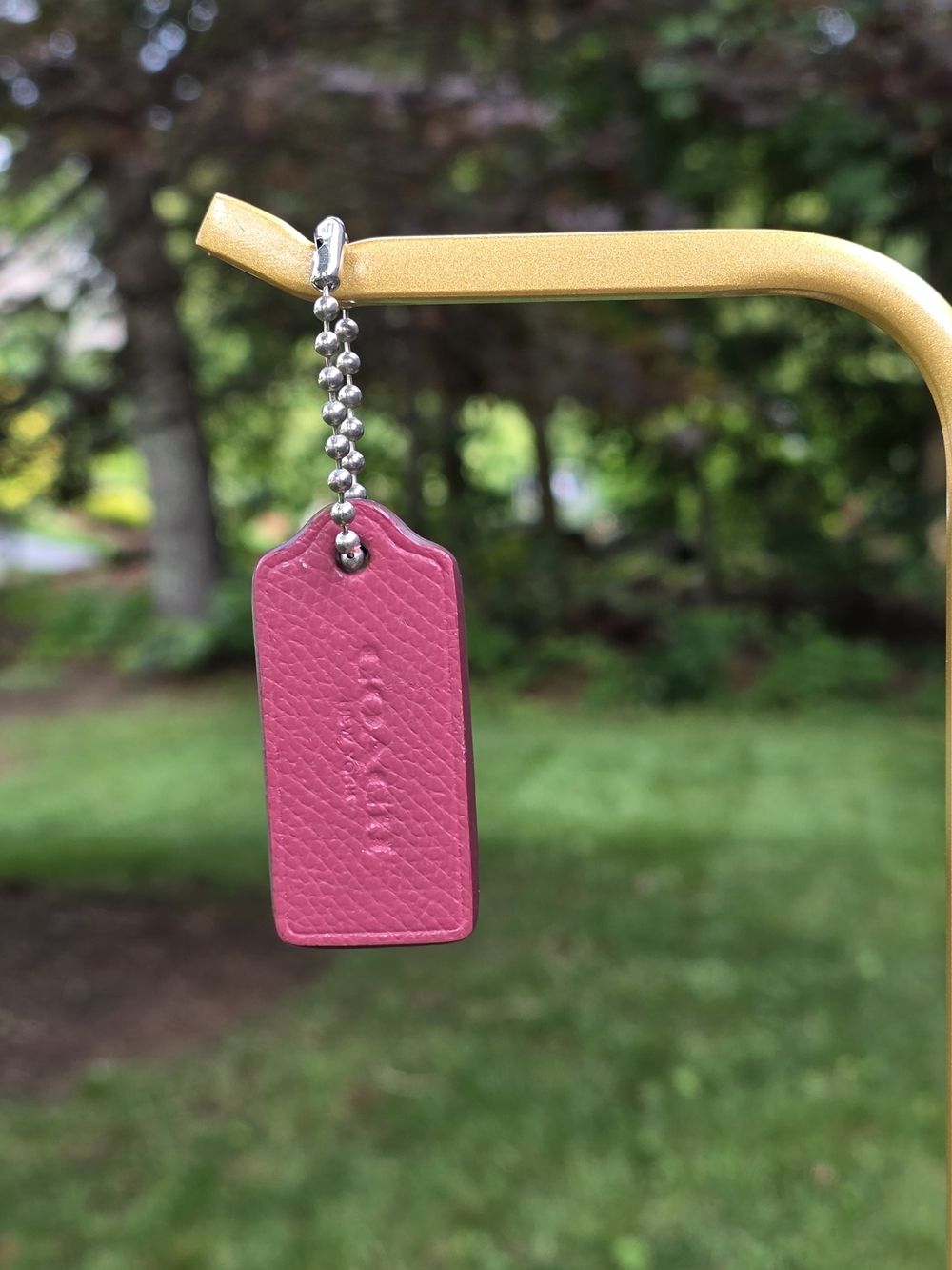 Coach Pink Textured Leather Hangtag W/ Silver & Spare Gold Ball Chain